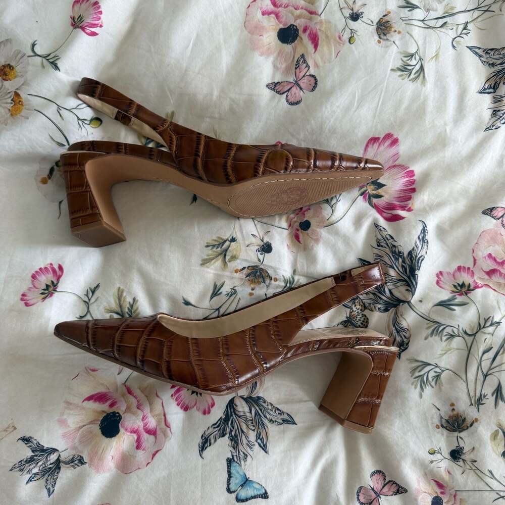 Vince Camuto Hamden Slingback Pointed Toe Pump Croco Embossed Leather - Picture 3 of 6
